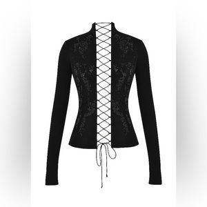 Lori Black Crystallised Lace Up Top